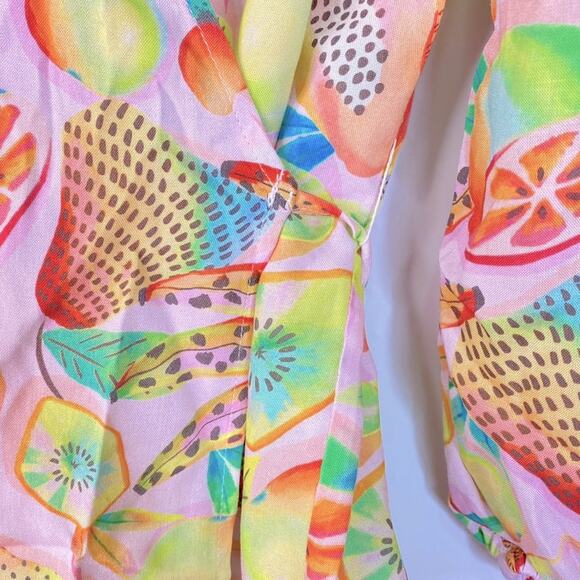 Farm Rio Rainforest Long Sleeves Blouse Fruits Print Wrap V-Neck Yellow Size XS - Picture 7 of 16
